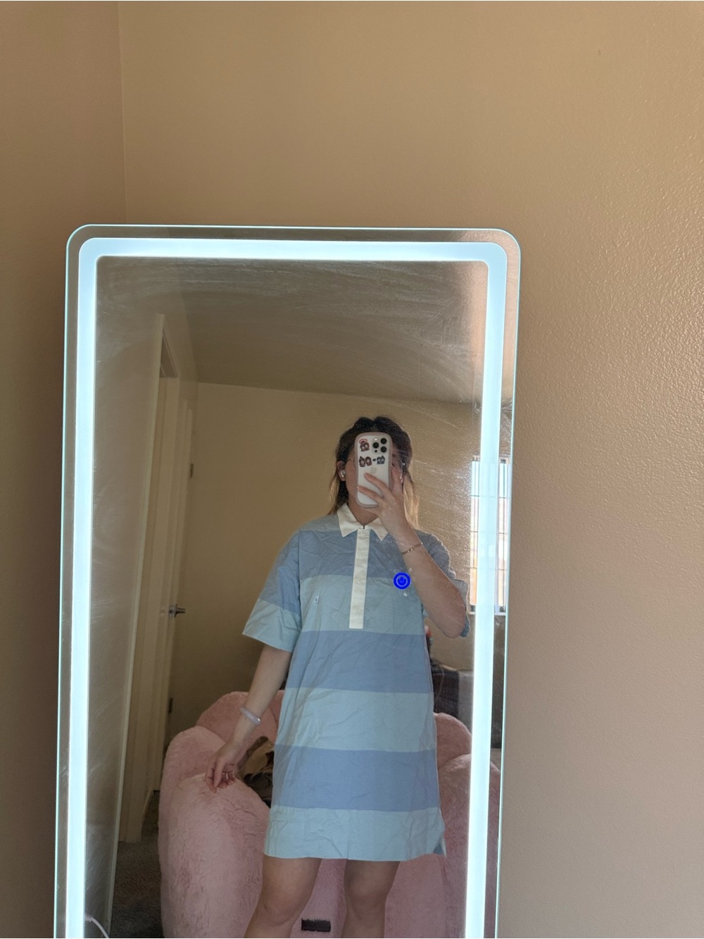 Light Blue Striped Polo Shirt Dress - Uniqlo